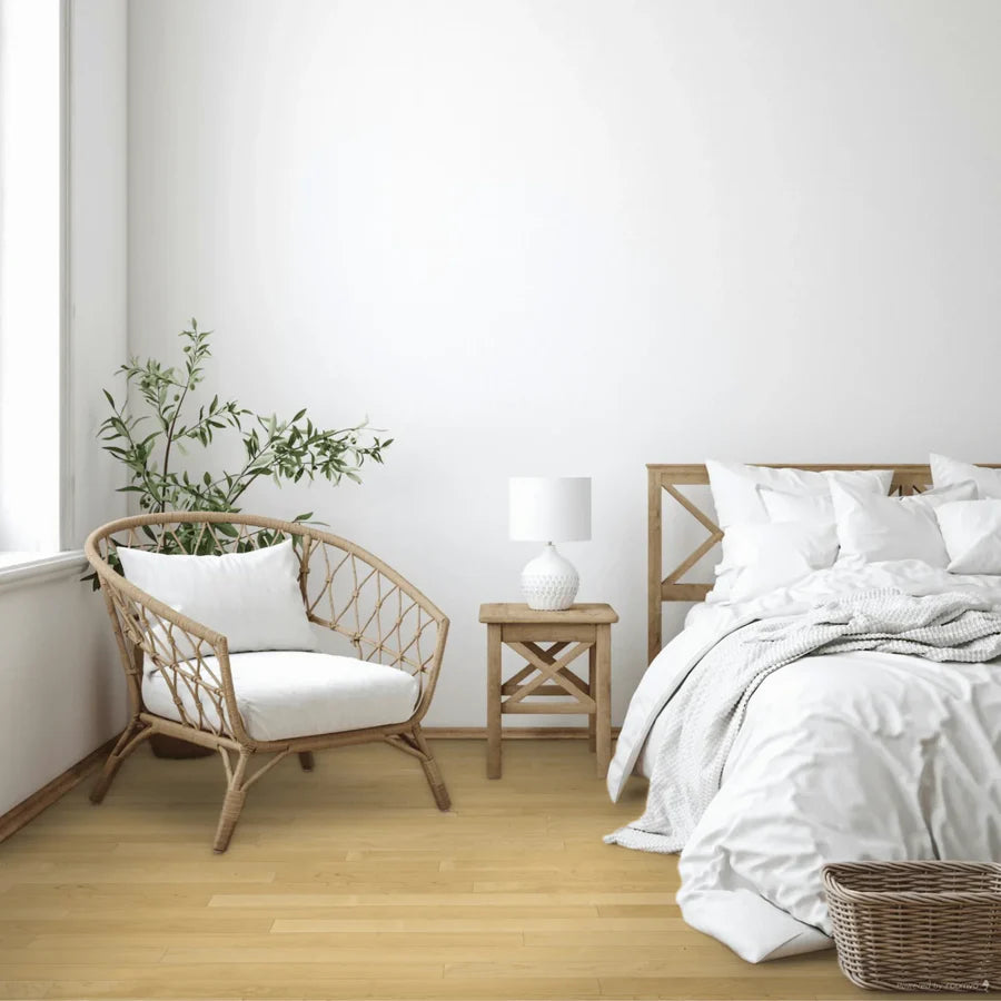 Natural Maple 3/4″ solid hardwood flooring in Guelph bright bedroom renovation