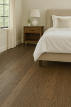Smoky Mocha 3/4″ solid hardwood flooring in Cambridge calm bedroom renovation