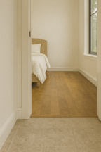 Warm Linen Oak 3/4″ solid hardwood flooring in Milton transitional bedroom renovation