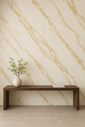 Large 48x96 Calacatta Gold polished porcelain slab on Mississauga kitchen island GTA project