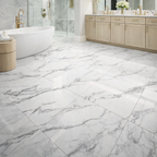 Glossy polished finish detail on Stellar White large-format tile for Kitchener bathrooms