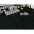 Extra-large 24x48 Midnight Slate matte tile as dramatic bathroom floor in Guelph GTA renovation