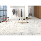 Extra-large 24x48 Calacatta Borealis tile as luxury floor in Toronto renovation