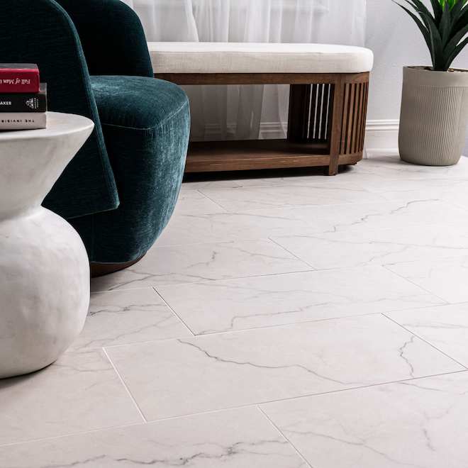 24x48 Calacatta Ventura Polished Porcelain Tile with graceful grey veining on white – TF Renovations Mississauga