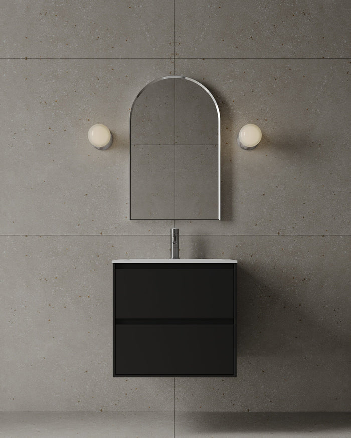 24-Inch wall-mounted MDF vanity with seamless I-Stone top in small Mississauga powder room renovation