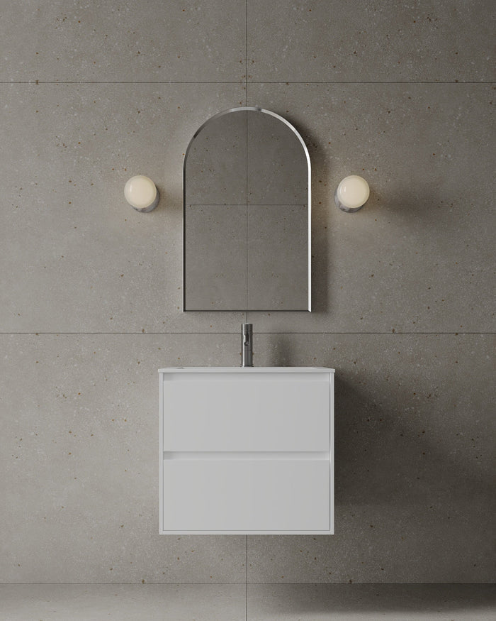 24-Inch Wall-Mounted Matte MDF Vanity with integrated I-Stone sink and two drawers – TF Renovations Mississauga