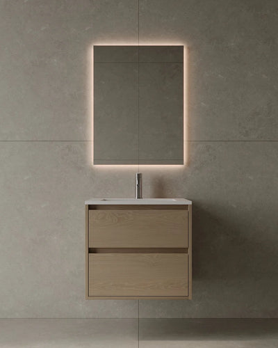 24-Inch Wall-Mounted Veneer Bathroom Vanity with integrated solid-surface sink and walnut drawers – TF Renovations Mississauga