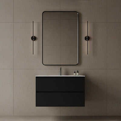 36-Inch Wall-Mounted Matte MDF Vanity with integrated I-Stone sink and two drawers – TF Renovations Mississauga