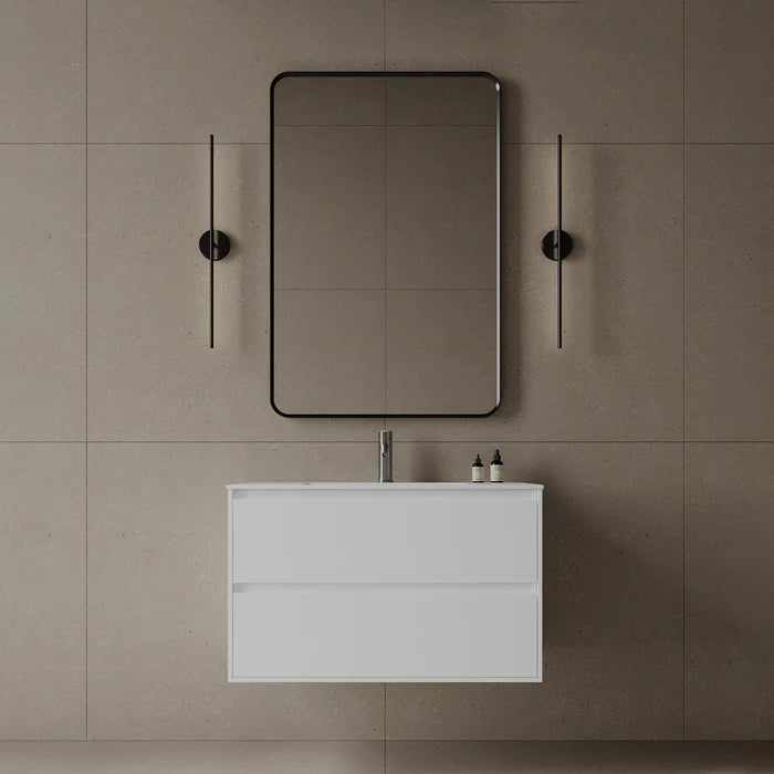 36-Inch wall-mounted MDF vanity with seamless I-Stone top in mid-size Mississauga primary bathroom renovation