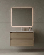36-Inch Wall-Mounted Veneer Bathroom Vanity with integrated solid-surface sink and solid wood drawers – TF Renovations Mississauga