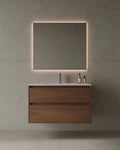 Natural veneer wall-mounted vanity with integrated sink and solid wood drawers for Milton ensuite