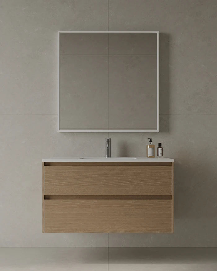 39-Inch Wall-Mounted Modern Bathroom Vanity with integrated acrylic sink and multiple drawers – TF Renovations Mississauga