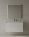 39-Inch wall-mounted vanity with seamless countertop and drawers in larger Mississauga main bathroom renovation