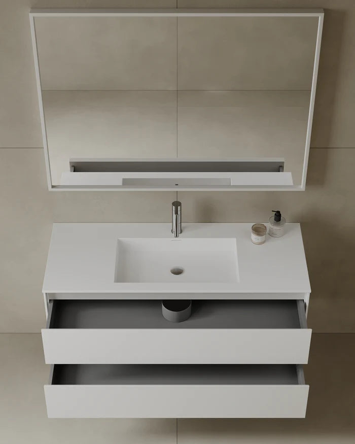 Space-saving 47-inch wall-mounted vanity with drawers in GTA contemporary bathroom