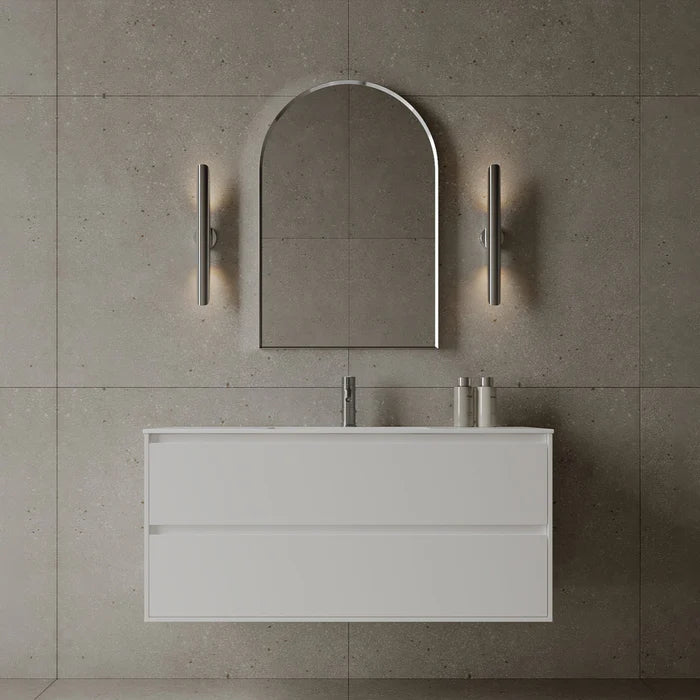 Space-saving 47-inch wall-mounted vanity with I-Stone top in GTA contemporary bathroom