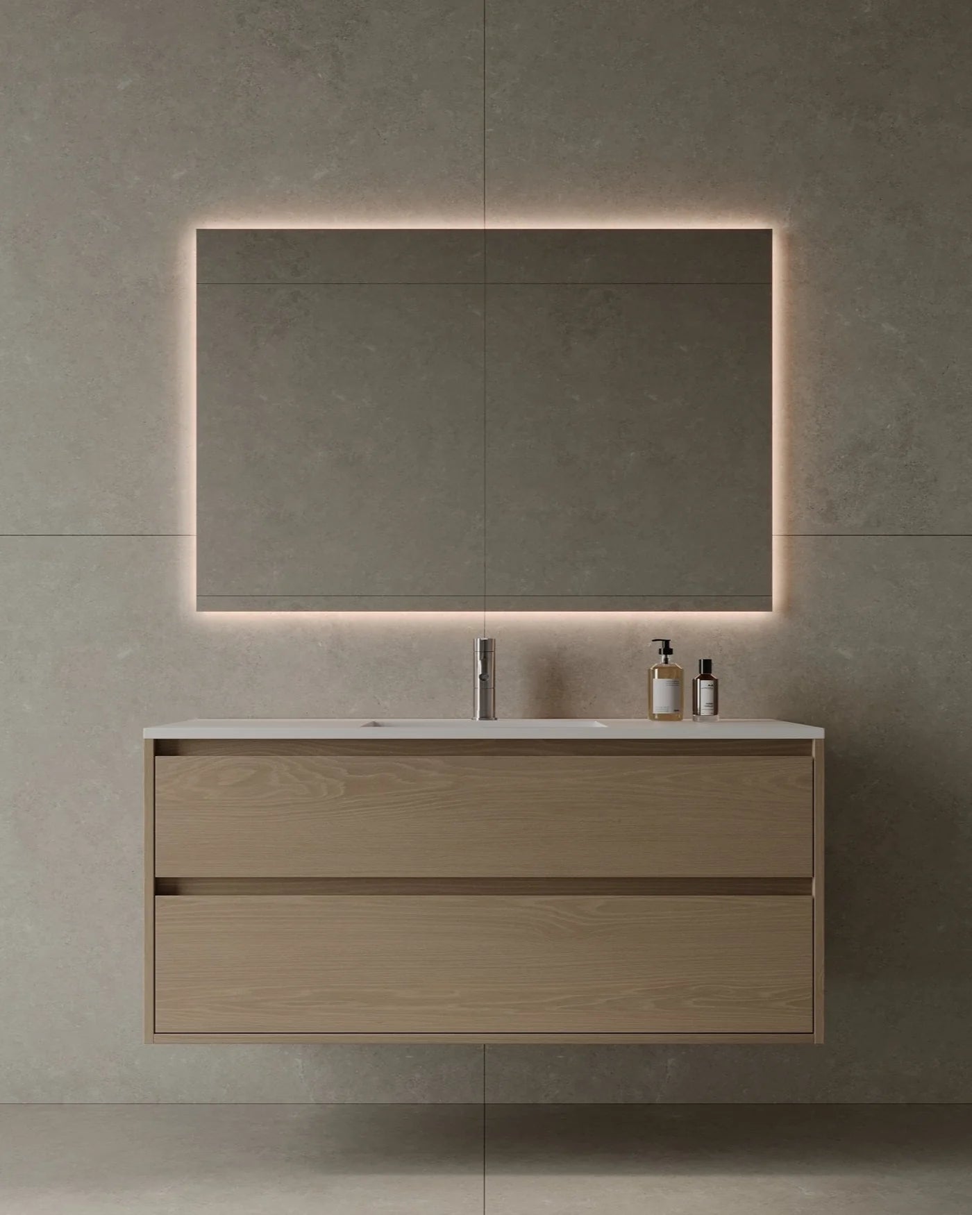 47-Inch Wall-Mounted Veneer Bathroom Vanity with integrated solid-surface sink and solid wood drawers – TF Renovations Mississauga