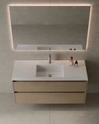 Natural veneer wall-mounted vanity with integrated sink and solid wood drawers for Milton ensuite