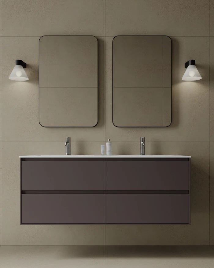 55-Inch wall-mounted MDF vanity with seamless I-Stone top in large Mississauga primary bathroom renovation
