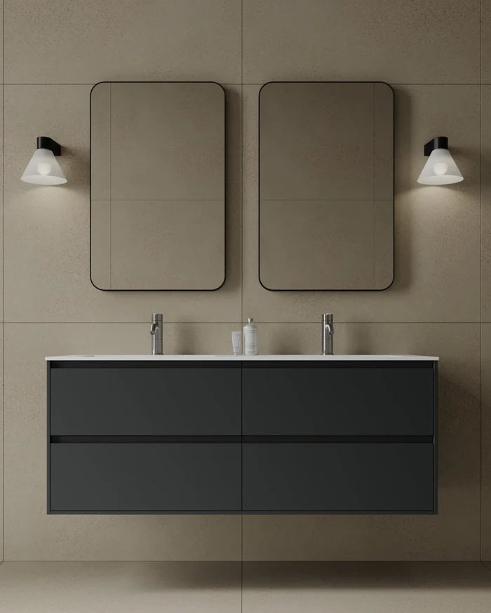 55-Inch Wall-Mounted Matte MDF Vanity with integrated I-Stone sink and multiple drawers – TF Renovations Mississauga