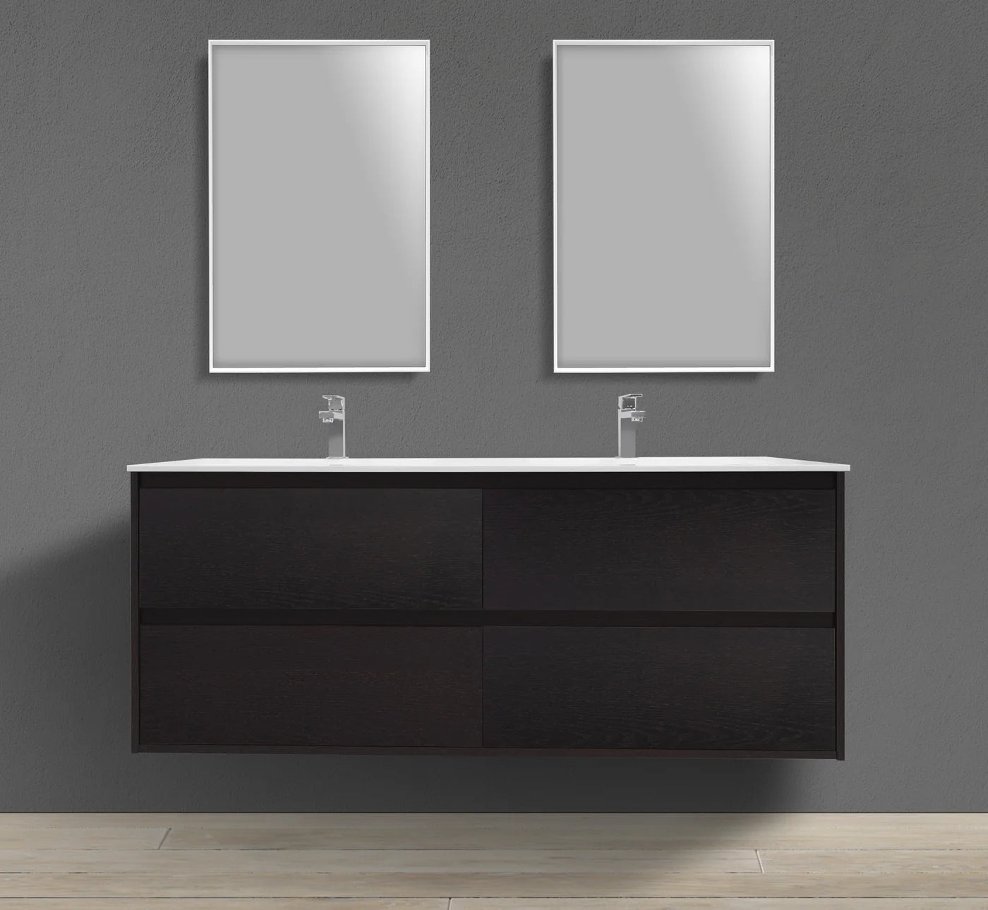 Natural veneer wall-mounted vanity with integrated sink and solid wood drawers for Milton luxury ensuite