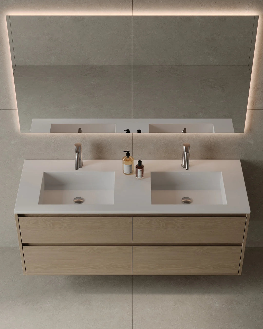 55-Inch Wall-Mounted Veneer Vanity ready for fast GTA delivery from TF Renovations warehouse