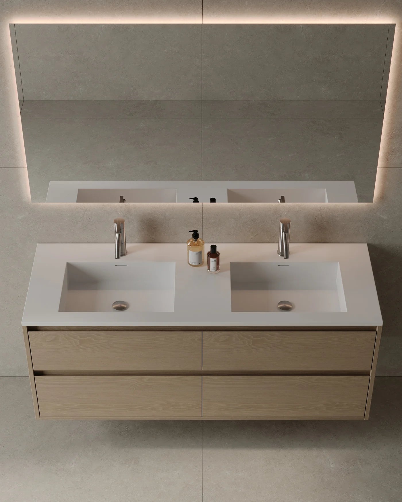 55-Inch Wall-Mounted Veneer Vanity ready for fast GTA delivery from TF Renovations warehouse