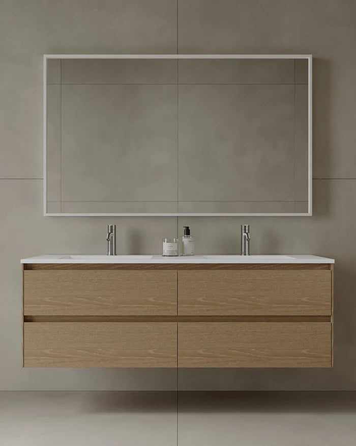 59-Inch Wall-Mounted Modern Bathroom Vanity with integrated acrylic sink and multiple drawers – TF Renovations Mississauga