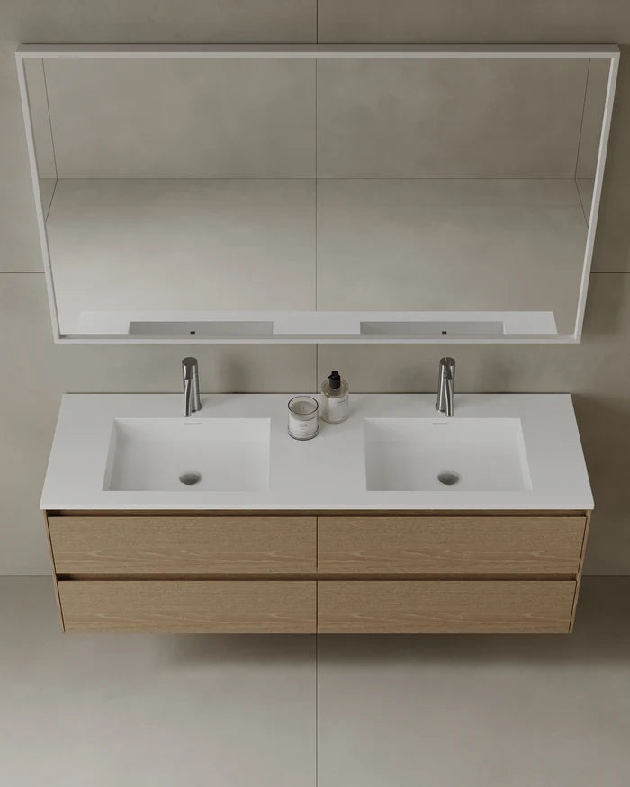 Space-saving 59-inch wall-mounted vanity with drawers in GTA contemporary bathroom