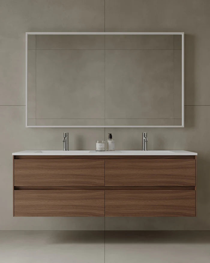 Durable melamine wall-mounted vanity with integrated sink and storage drawers for Milton luxury ensuite