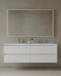 59-Inch wall-mounted vanity with seamless countertop and drawers in large Mississauga primary bathroom renovation