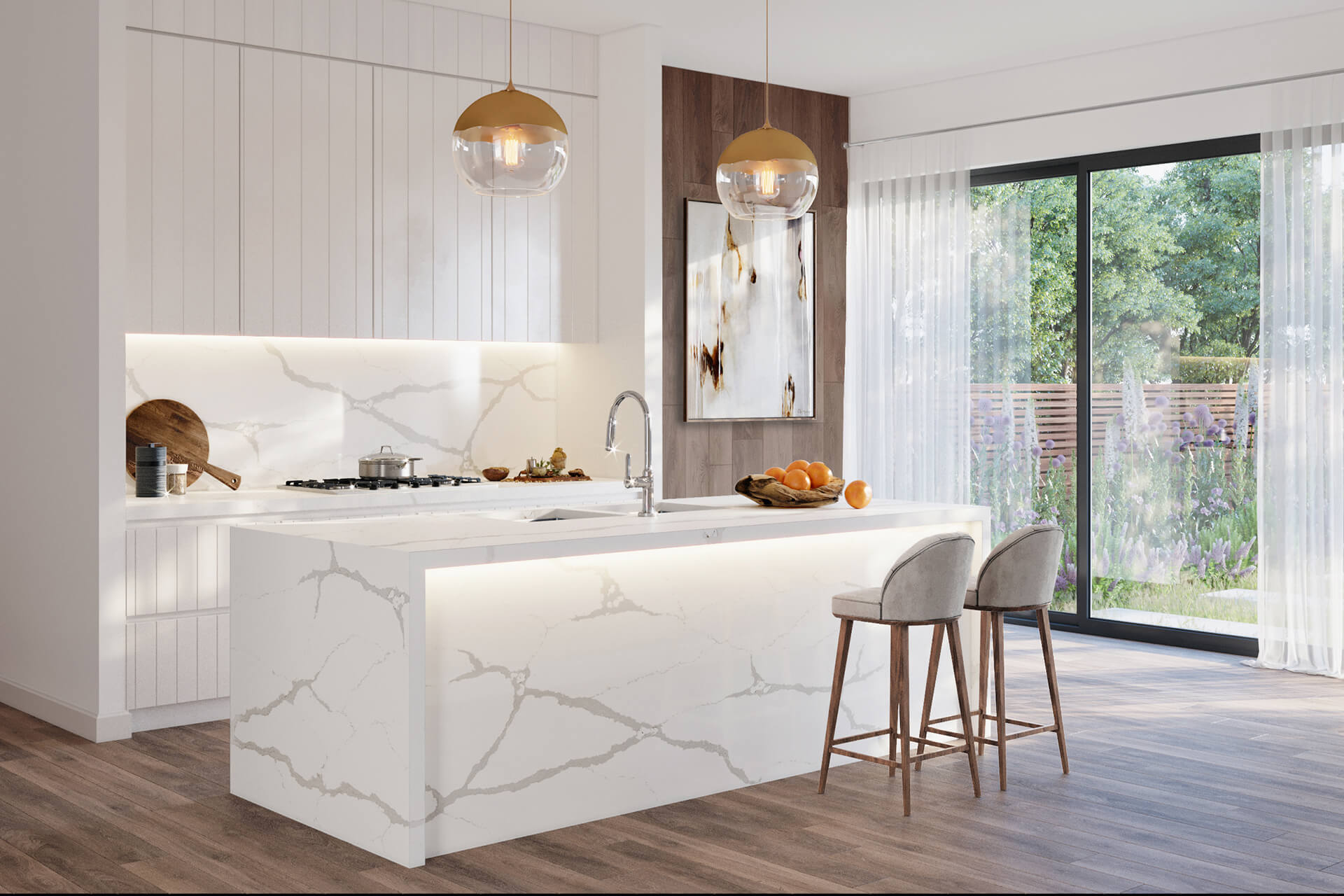 Calacatta Vintage quartz countertop installed kitchen - TF Renovations Mississauga