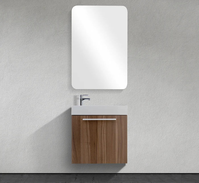 18-Inch wall-mounted vanity with seamless acrylic countertop in small Mississauga powder room renovation