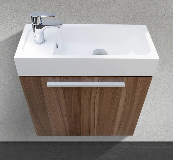 Space-saving 18-inch wall-mounted vanity in GTA guest washroom