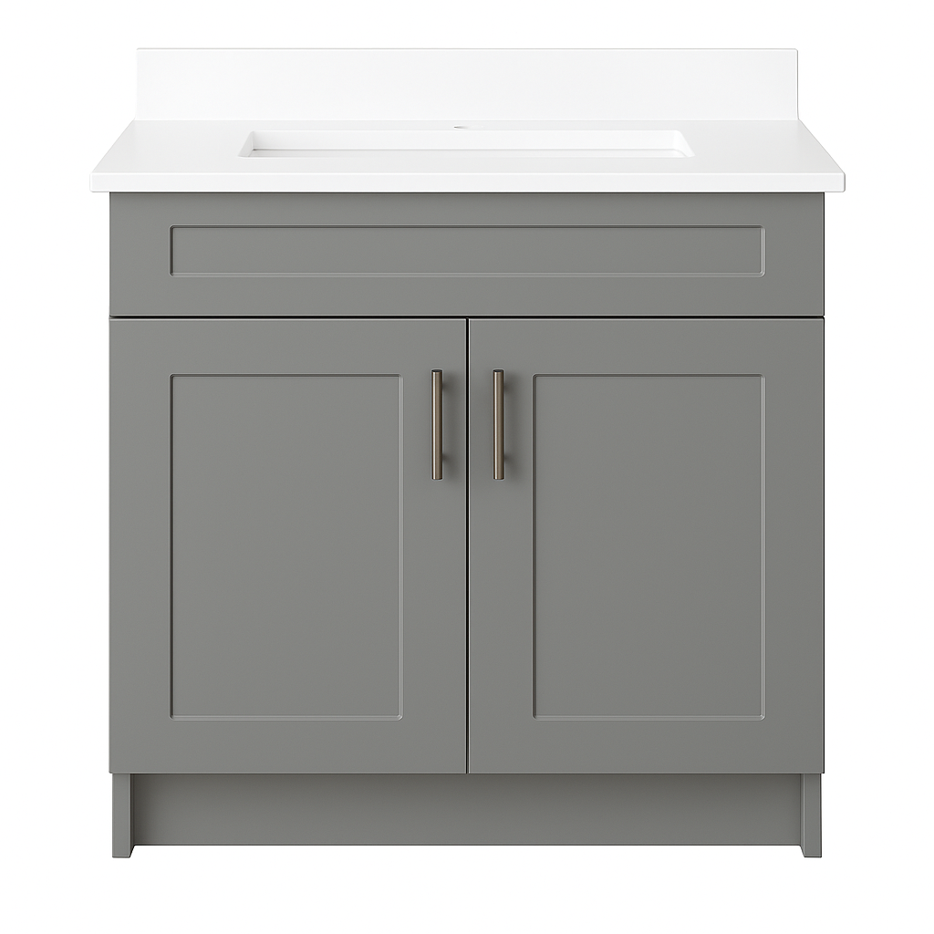 Pre-assembled MDF shaker vanity with backsplash and side splashes for Milton condo bathroom