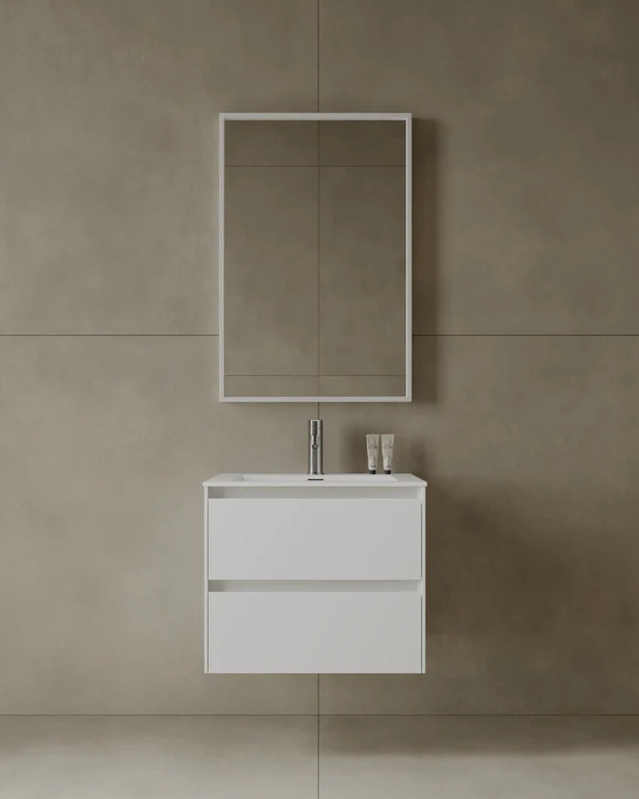 24-Inch wall-mounted vanity with seamless countertop and drawers in mid-size Mississauga bathroom renovation