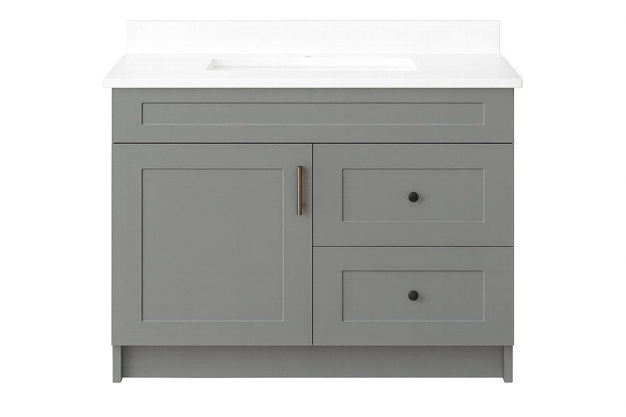 30-Inch Shaker Freestanding Bathroom Vanity left door right drawers with countertop and splash set – TF Renovations Mississauga