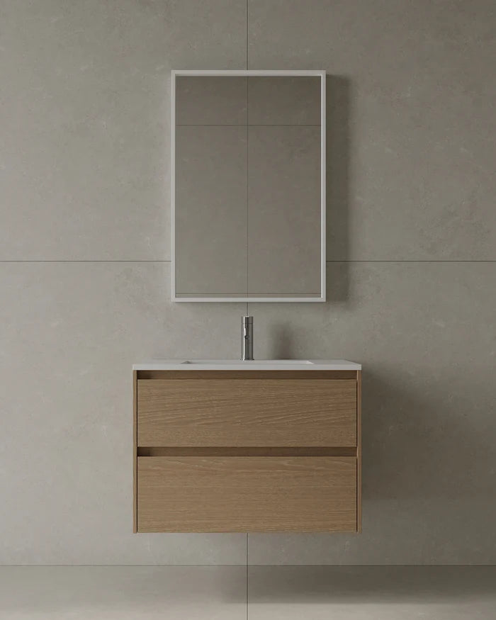 Durable melamine wall-mounted vanity with integrated sink and storage drawers for Milton condo bath