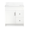 Pre-assembled MDF shaker vanity left door right drawers with backsplash and side splashes for Milton condo bath