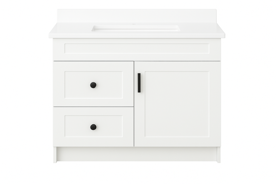 30-Inch Shaker Freestanding Bathroom Vanity right door left drawers with countertop and splash set – TF Renovations Mississauga