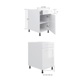 Base cabinet with 1 drawer and 1 door, dimensioned line drawing