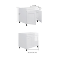 Sink base cabinet with 2 doors, dimensioned line drawing