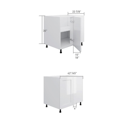 Base blind corner cabinet, dimensioned line drawing