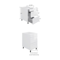 3-drawer base cabinet, dimensioned line drawing