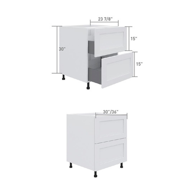 2-drawer base cabinet, dimensioned line drawing