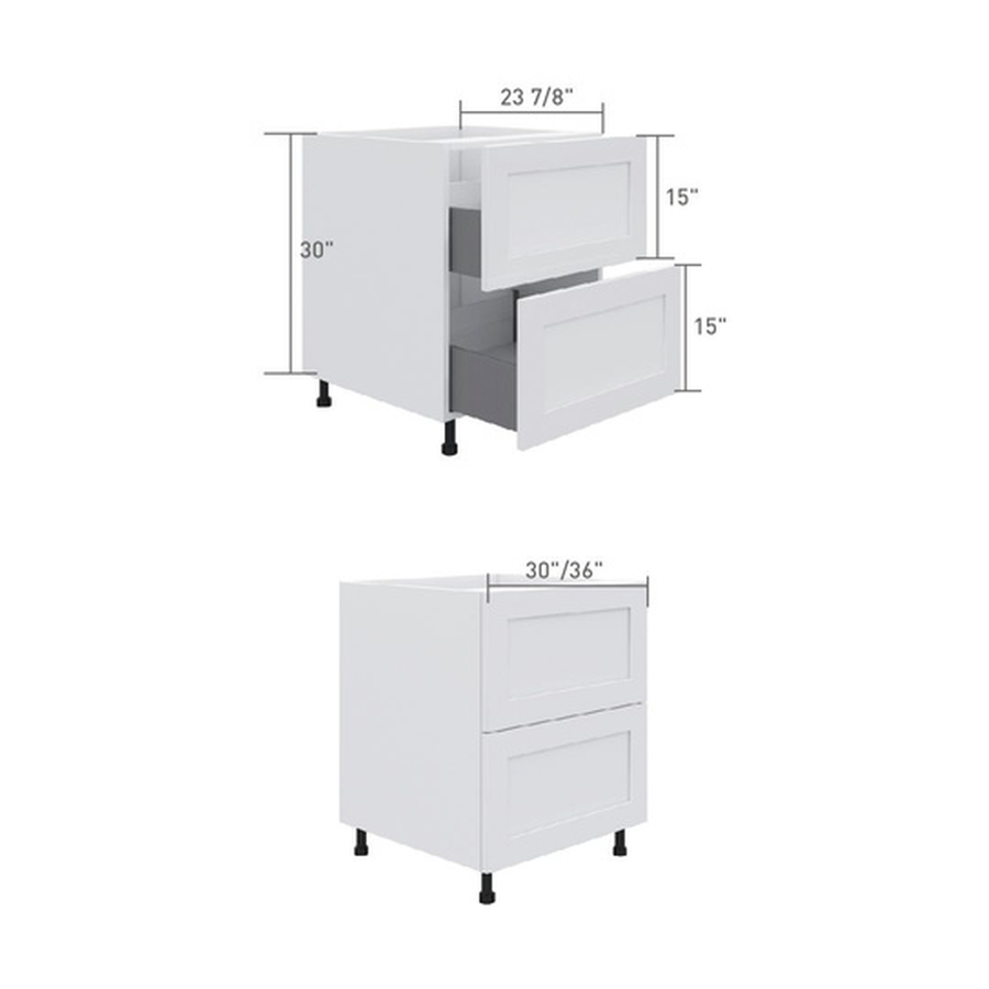 2-drawer base cabinet, dimensioned line drawing