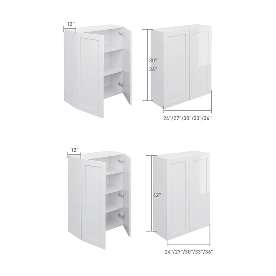 2-door wall cabinet, dimensioned line drawing