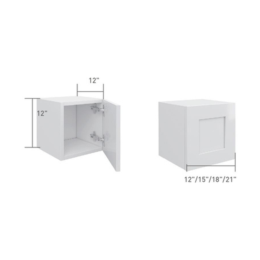 Short 1-door wall cabinet, dimensioned line drawing