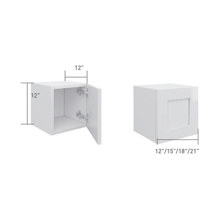 Short 1-door wall cabinet, dimensioned line drawing