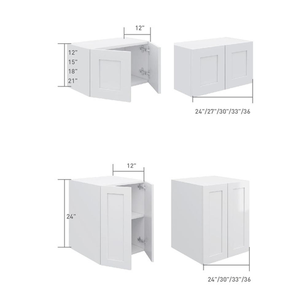 Short 2-door wall cabinet, dimensioned line drawing