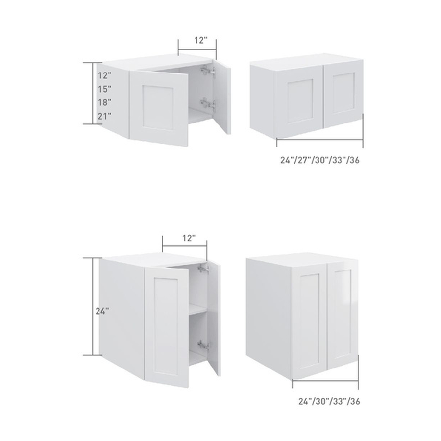 Short 2-door wall cabinet, dimensioned line drawing